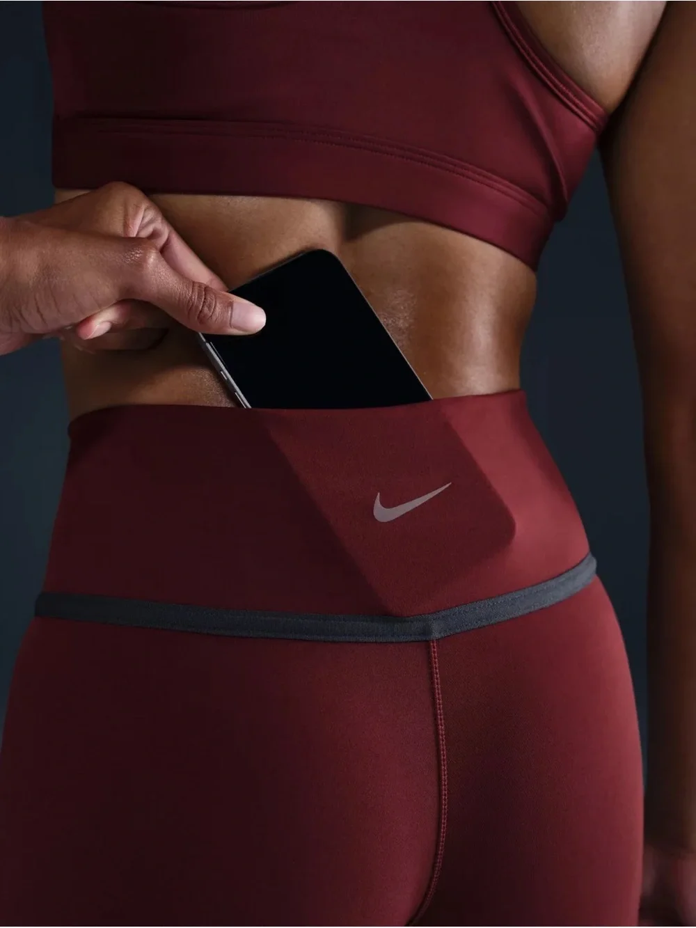 Nike High Rise 7/8 Legging Burgundy Navy Stripe Piping